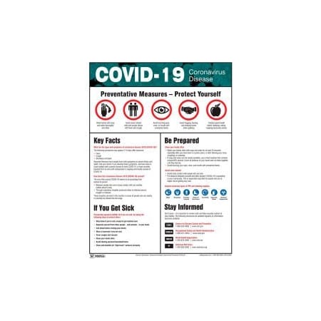 Accuform COVID-19 Coronavirus Preventative Measures Safety Poster, 17" X 22", Laminated Paper SP125300L